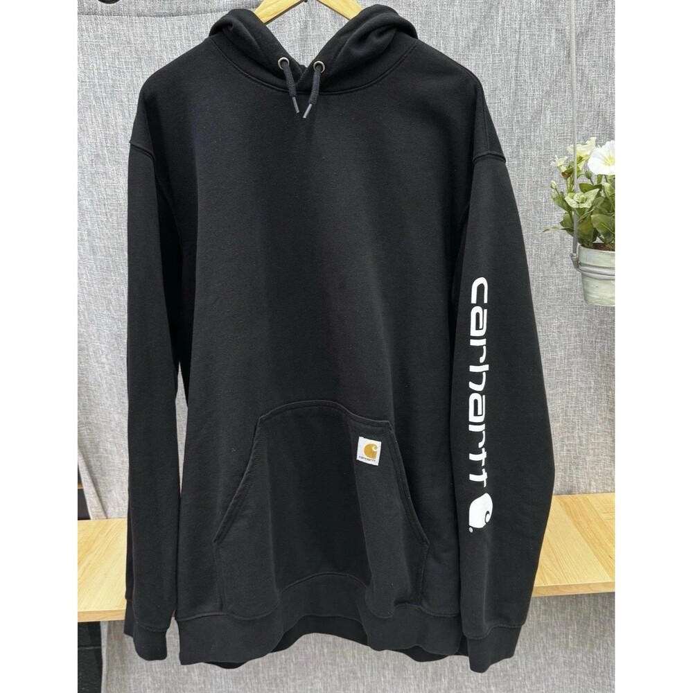Carhartt K288 Hooded Logo Sweatshirt Black Size XL Tall Loose Fit EUC - Picture 2 of 10